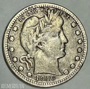 1916-D 10C Barber Quarter KM1596EQ - Picture 1 of 2