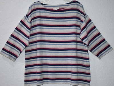 Top a Rayas J. Jill Textura Cuadrada Tejido Manga 3/4 Algodón Elástico Informal Cómodo Foto 1 de 4