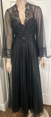 Vtg 60s 70s Glydons M Black Lace Lingerie Dress Nightgown Robe Peignoir Set S M - Image 1 of 4