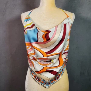 Top Halter Rachel Zoe Y2K Mujer M Abstracto Bufanda Estampado Espalda Abierta Hippie Retro - Imagen 1 de 8