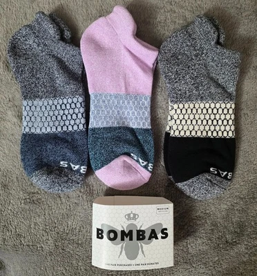 3-Pack Bombas Tri-Block Marl Ankle Socks - Pink / Grey / Dark Grey - Women's Med - Image 1 of 4