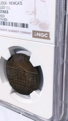 1794 Great Britain  D And H Middlesex Newgate Half Penny .E Milled, NGC, AU - Image 1 of 4