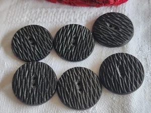 Lot 6 boutons anciens en verre noir strié trous 2,3 cm ref 1573 - Picture 1 of 5