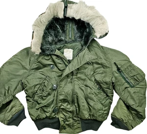 *HOT VTG USA Men's ALPHA INDUSTRIES N-2B BOMBER MILITARY FUR HOODED GREEN Coat M - Picture 1 of 17