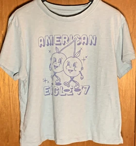American Eagle Outfitters Distressed Blue Cropped T-shirt Shirt size Medium - Picture 1 of 4