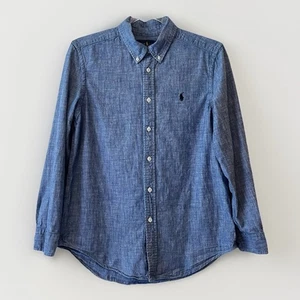 Ralph Lauren Chambray Button Front Long Sleeve Shirt Boys L 14/16 Blue Preppy - Picture 1 of 6