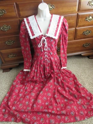PIONEER PRAIRIE CIVIL WAR Victorian Western BURGUNDY costume long dress gown S/M - Image 1 of 4