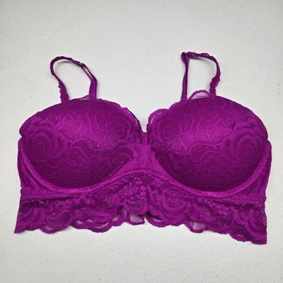 Sujetador ROSA Victoria's Secret Mujer Medio Púrpura Floral Encaje Bralette Con Aros Foto 1 de 4