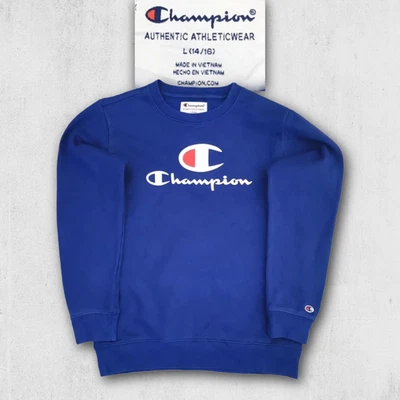Champion Sweatshirt Blue L 14/16 Fits S Vintage Logo Crewneck Streetwear - Image 1 of 4