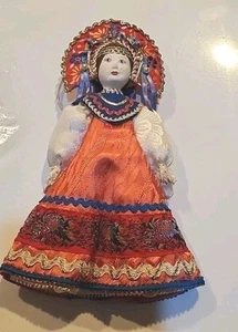 7" Russian Doll Ornament/Wall Hanging Porcelain Face/Hands/Feet Blue Eyes - Picture 1 of 7