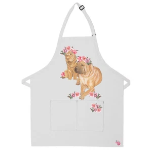 Shar Pei Chinese Floral Apron Two Pocket Bib Apron with Adj Neck - Picture 1 of 1