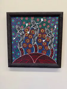 Authentic Aboriginal Dot Art Painting - framed - artist photo on back - Picture 1 of 6
