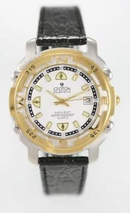 Reloj Hombre Croton Dorado Plata Acero Inoxidable Cuero Negro 50m Fecha Cuarzo Blanco - Imagen 1 de 3