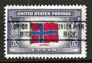UNION PIER MICH Double Precancel Norway 5 Cent Overrun Country 1940's US 80F21 - Picture 1 of 2