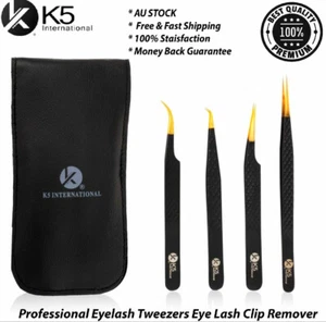 Eyelash Tweezers Eye Lash Clip Remover Tool False Extension Curved Pointed 4 Pcs - Picture 1 of 8