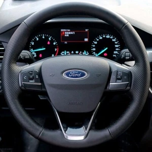 Custom Car Steering Wheel Cover Genuine Leather For Ford Focus 4 Fiesta Tourneo - Foto 1 di 6