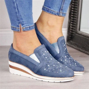 Damen-Slipper-Pumps Schuhe Damen Keilabsatz Strass Freizeit Halbschuhe Größe - Bild 1 von 23