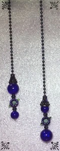 Handcrafted Cobalt Blue Crackle Bead Flower With Black Ceiling Fan Pull - Picture 1 of 4