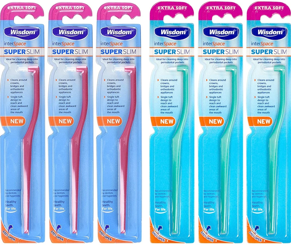 Wisdom Interspace superdünne Zahnbürste extra weiche Zahnbürste grün/rot x 6