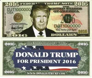 BILLETE FANTASIA DE 2016 DONALD TRUMP BILLETE NUEVO. - Imagen 1 de 1