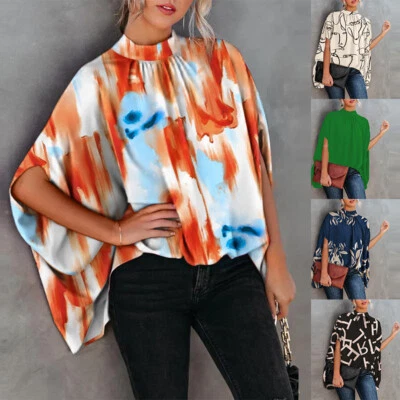 Femmes Grande Taille Smock Blouse Hauts Dames Manches Chauve-Souris T-Shirt / - Photo 1/4