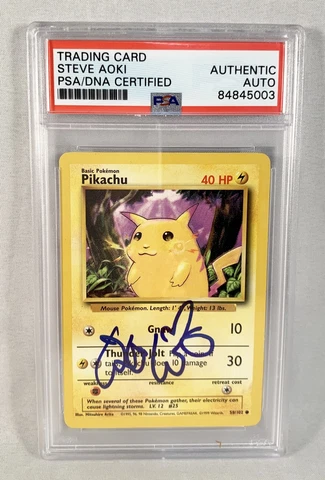 Steve Aoki Signed Pokemon Card Pikachu 58/102 1995 PSA/DNA 3 COA Cover