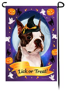 Bandera de jardín de Halloween - Brindle and White Boston Terrier - Imagen 1 de 1