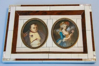 19 C Framed Hand Painted Mini Portrait French Emperor Napoleon Marie Antoinette - Image 1 of 4