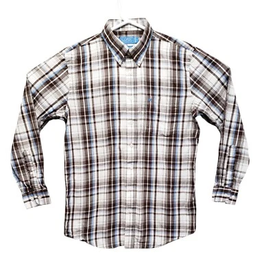 Coast Pawleys Island Shirt Mens Medium Boardwalk Button Down Plaid Brown Pocket  - Image 1 of 4