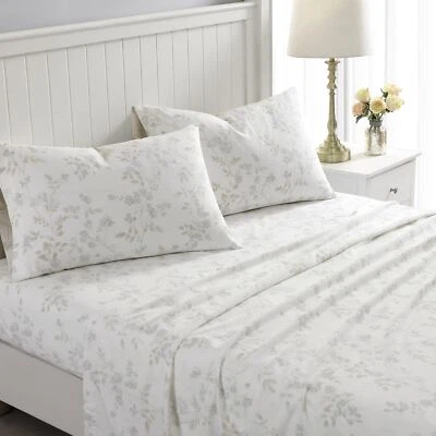 Laura Ashley - King Sheet Set, Cotton Flannel Bedding, Brushed for Extra Soft...