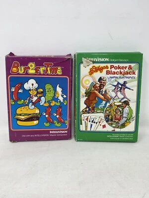 Vintage 1982 Mattel Burgertime & Poker Intellivision Complete CIB w/ Overlays - Image 1 of 4
