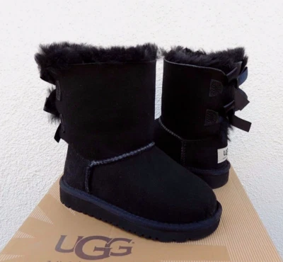 UGG BLACK BAILEY BOW SUEDE/ SHEEPSKIN BOOTS, TODDLER GIRL US 6/ EUR 22.5  ~NIB - Image 1 of 4