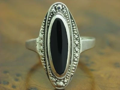 925 Anello IN Argento Sterling con Onice Ricoperto / Vero Argento / Rg 56/5,7g - Immagine 1 di 3