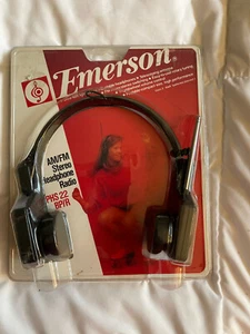 NOS VINTAGE EMERSON AM FM STEREO RADIO HEADPHONES HEAD PHONES PHS 22R BP/R NIP - Picture 1 of 3