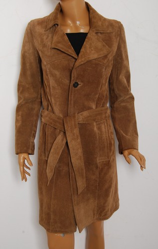 SAINT LAURENT (YSL) Cappotto trench donna marrone Yves Saint Laurent scamosciato cintura casual taglia FR 36