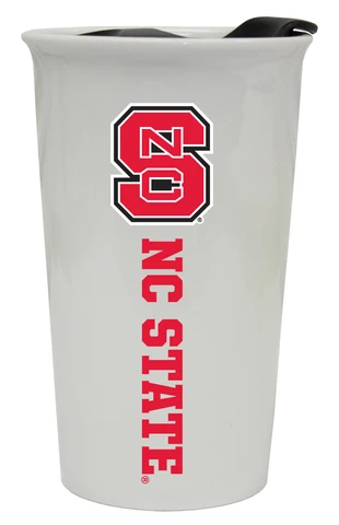 NC STATE WOLFPACK 12OZ CERAMIC TUMBLER-NORTH CAROLINA STATE TRAVEL MUG w/ LID Cover