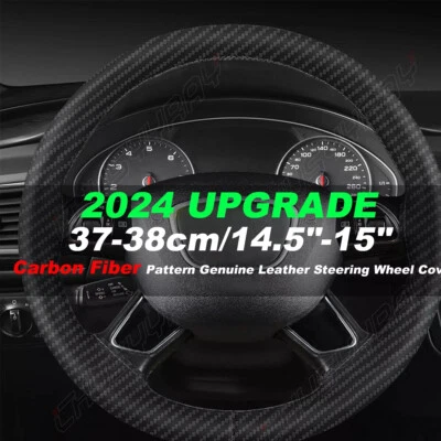 Black 38cm/15inch Steering Wheel Cover For Mercedes-Benz Genuine Leather - Image 1 of 4