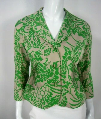 Blazer Diane Von Furstenberg 3/4 Largo Verde Beige Mezcla Seda Talla 6  Foto 1 de 4