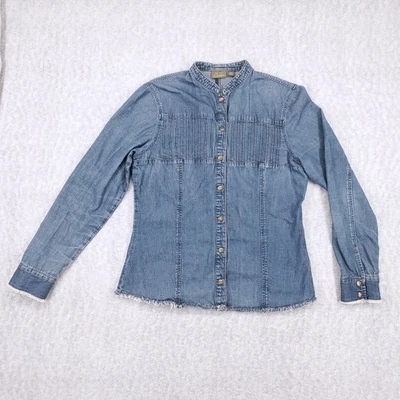 Camisa Caslon Abotonada Para Mujer M Cambray Algodón Latón Broches de presión Plisada Informal Trabajo Foto 1 de 4