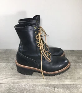 Vintage Herren Work N Sport Holzfäller Weiche Spitze Schwarz Leder Arbeit Vibram Stiefel Größe 7 - Bild 1 von 11