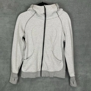 Lululemon Scuba Hoodie Womens 8 Gray Striped Full Zip Sweatshirt Athleisure Gym - Picture 1 of 12