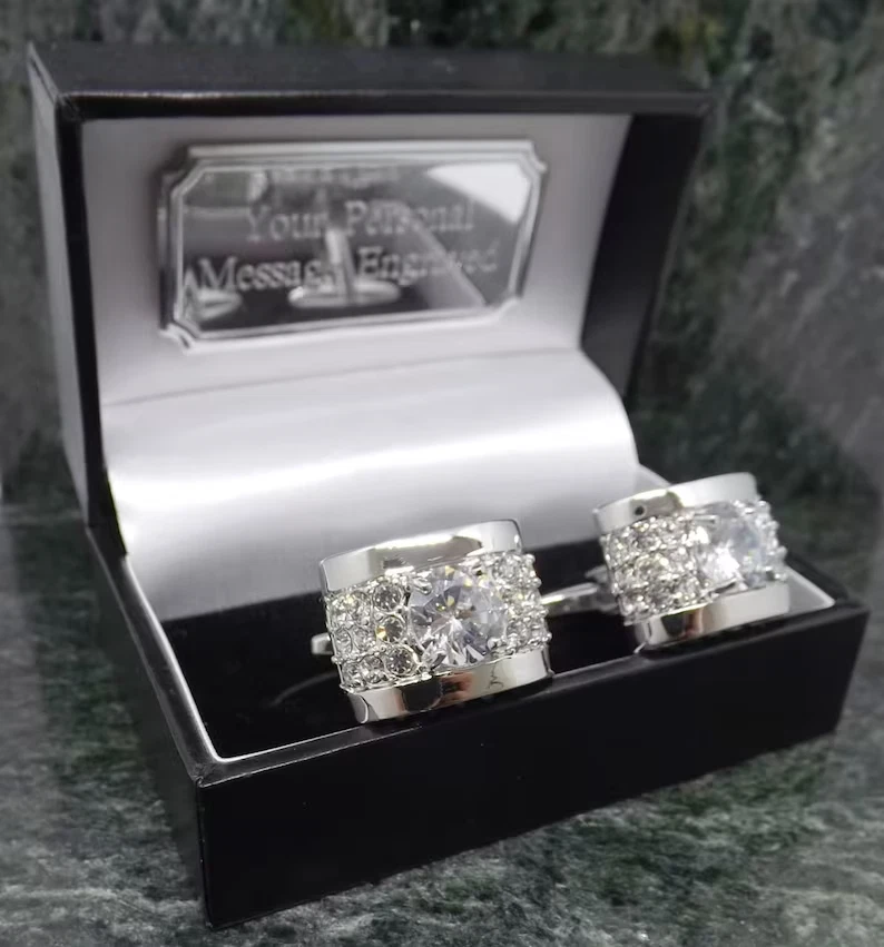 2.10Ct Round Lab Created Diamond Men Wedding Cufflink 14K White Gold Plated - Image 1 of 4
