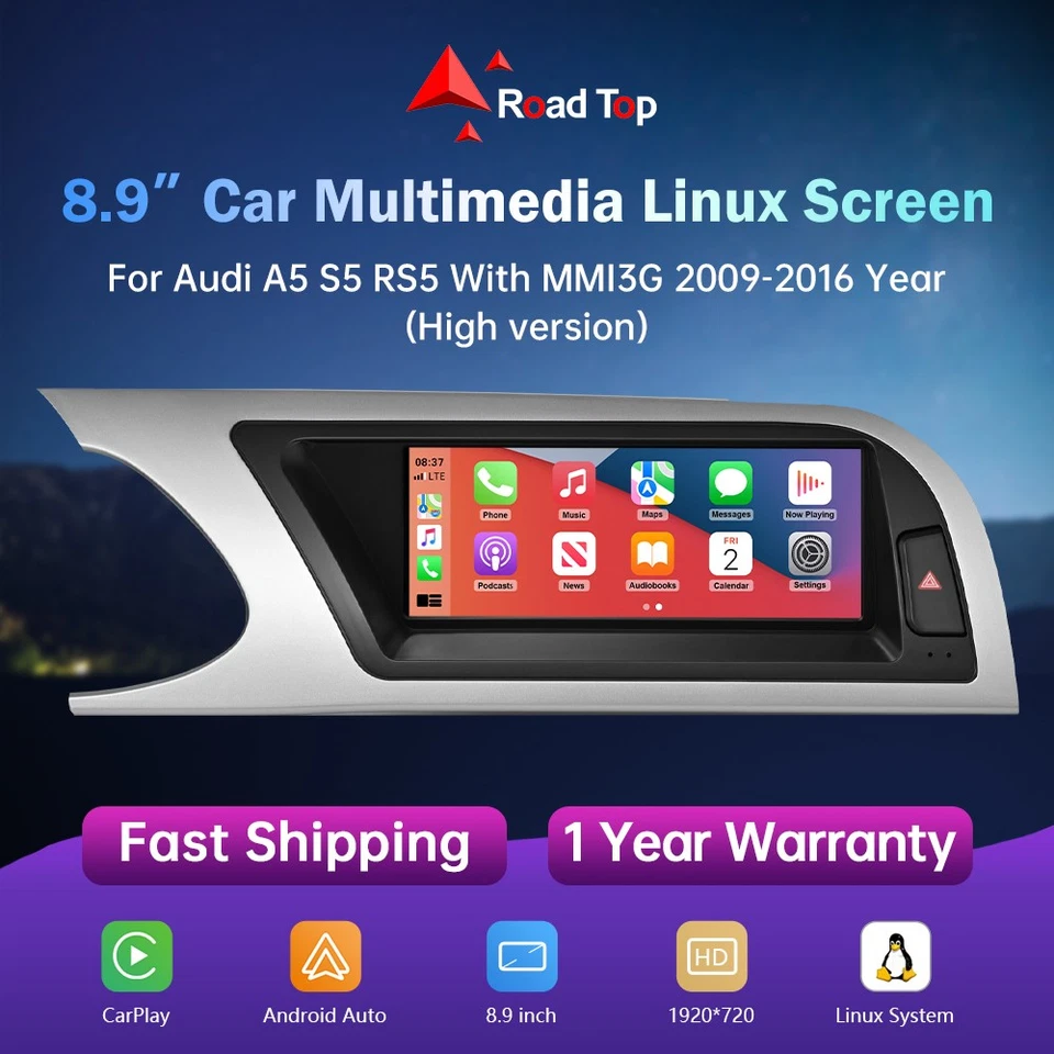 Für Audi A5 B8 S5 MMI3G 8,9' Linux Android Auto GPS Radio Carplay Bildschirm - Bild 1 von 4