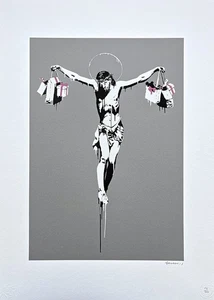 BANKSY - Cristo con borse della spesa - numerato 22/150, 50x70 cm (19,7x27,6 in) - Foto 1 di 5