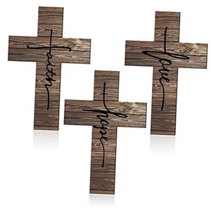  3 Pieces Faith Love Hope Cross Sign Wood Wall Hanging Rustic Cross Decor Brown - Picture 1 of 7