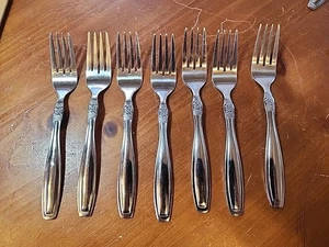 Set of 7 Oneida Vista Stainless Steel 7" Salad Forks Flatware - Picture 1 of 14