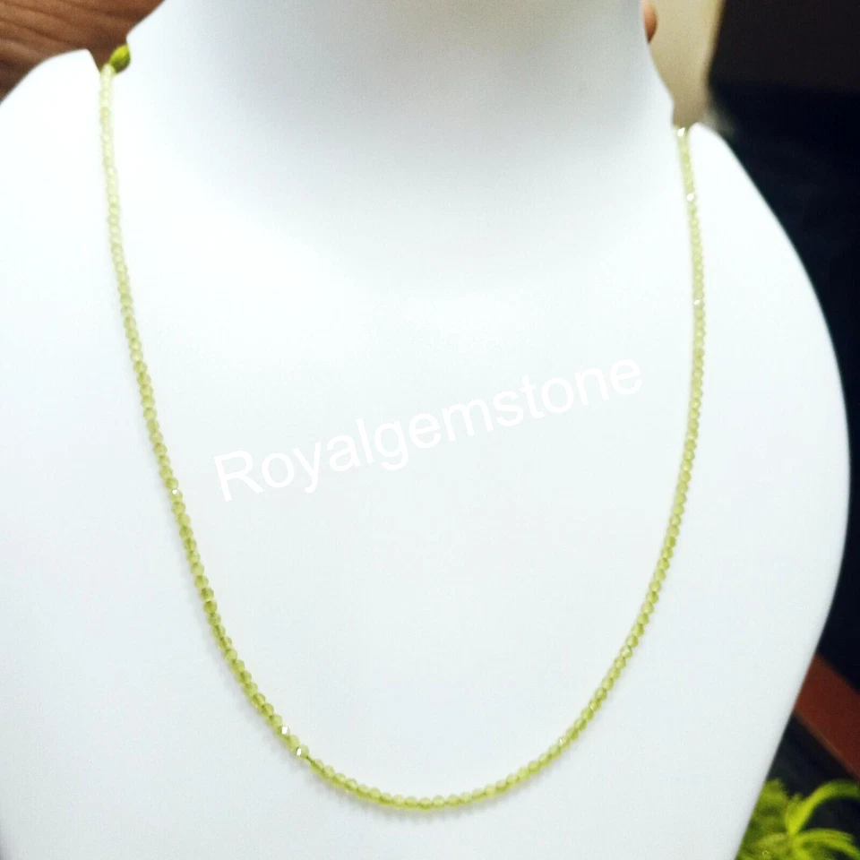 Natural Green Peridot Gemstone Beads Necklace 3mm Faceted Rondelle Necklace - Image 1 of 2