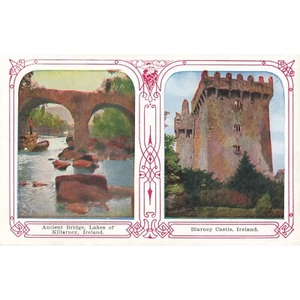 CARTOLINA - Scenario KILLARNEY Vintage 1910 Dual View e CASTELLO DI BLARNEY Irlanda - Foto 1 di 2