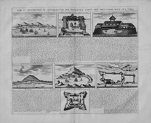 Antike Karte, Chatelain, Blick auf die wichtigsten Festungen der Holländer in Indien - Bild 1 von 1