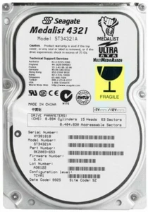 Hard Seagate MEDALIST 4321 4.3GB 5400U/Min Pata Ata Ide ST34321A 3.5 " Inch - Picture 1 of 3